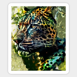 Majestic Digital Jaguar Cat Painting - Unleash Your Inner Wildness Sticker